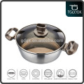 Home-use premium stainless steel frypan with glass lid high quality smooth coating bakelite 2016